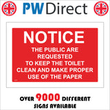 TR333 Notice The Public Are Requested To  Keep The Toilet Clean And Make Proper Use Of The Paper Sign