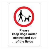 TR359 Please Keep Dogs Under Control And Out Of The Fields Sign with Circle Man Dog