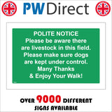 TR629 Polite Notice Please Be Aware Livestock In Field