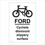 TR667 Ford Cyclists Dismount Slippery Surface