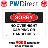 VE282 Sorry No Overnight Camping Or Barbeques BBQ Picnics