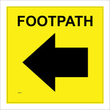 WM011 Footpath Left Arrow Yellow Black Waymarker Route Direction