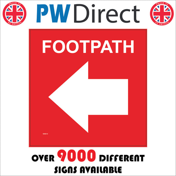 WM019 Footpath Left Arrow Waymarker Route Direction Red White
