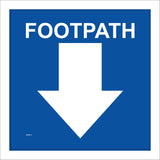WM022 Footpath Down Arrow Route Waymarker Direction Blue White