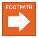 WM025 Footpath Right Arrow Route Track Waymarker  Orange White