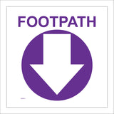 WM035 Footpath Down Arrow Circle Waymarker Purple White Track