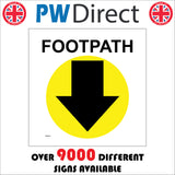 WM056 Footpath Circle Down Arrow Yellow Black