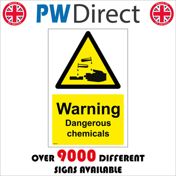 WS034 Warning Dangerous Chemicals Sign with Triangle Hands Acid