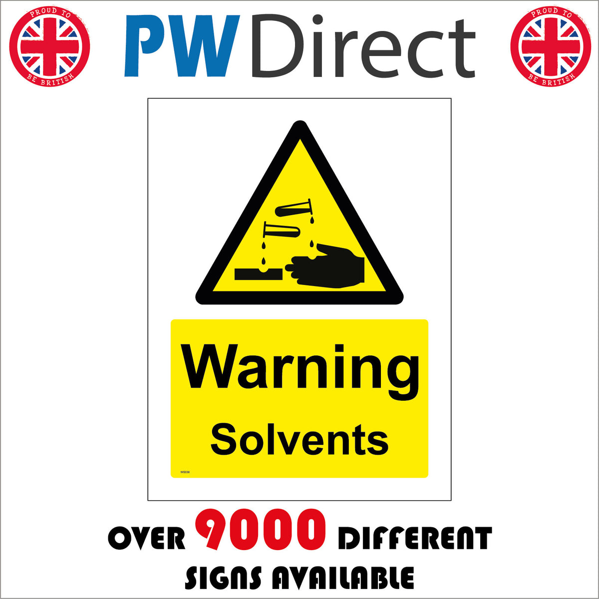 WS038 Warning Solvents Sign with Triangle Hands Acid – PWDirect