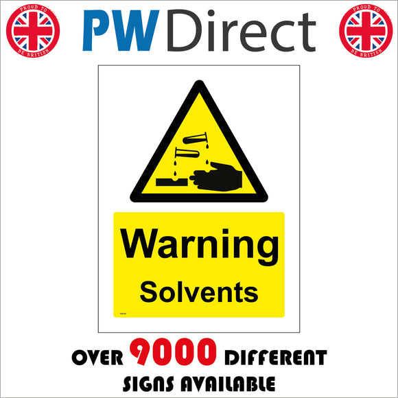 WS038 Warning Solvents Sign with Triangle Hands Acid