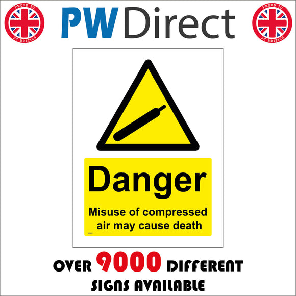 WS045 Danger Misuse Of Compressed Air May Cause Death Sign with Triangle Canister