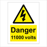 WS050 Danger 11000 Volts Sign with Triangle Lightning Arrow