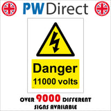WS050 Danger 11000 Volts Sign with Triangle Lightning Arrow
