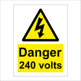 WS053 Danger 240 Volts Sign with Triangle Lightning Arrow