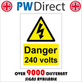 WS053 Danger 240 Volts Sign with Triangle Lightning Arrow