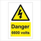 WS062 Danger 6600 Volts Sign with Triangle Lightning Arrow