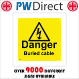 WS066 Danger Buried Cable Sign with Triangle Lightning Arrow