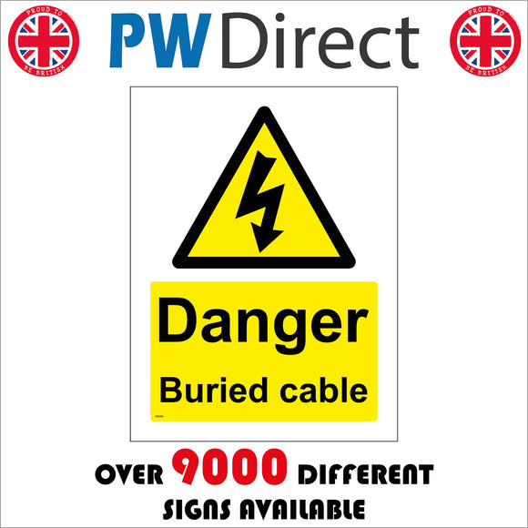WS068 Danger Buried Cable Sign with Triangle Lightning Arrow