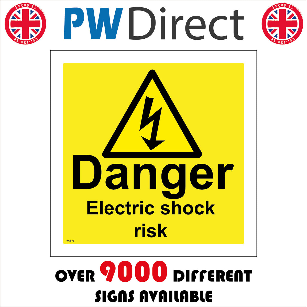 WS070 Danger Electric Shock Risk Sign with Triangle Lightning Arrow ...