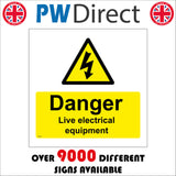 WS080 Danger Live Electrical Equipment Sign with Triangle Lightning Arrow