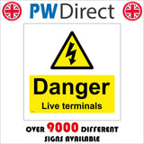 WS082 Danger Live Terminals Sign with Triangle Lightning Arrow