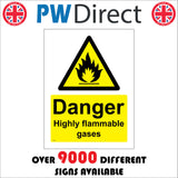 WS105 Danger Highly Flammable Gasses Sign with Triangle Fire