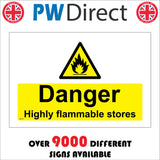 WS107 Danger Highly Flammable Stores Sign with Triangle Fire