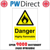 WS108 Danger Highly Flammable Sign with Triangle Fire