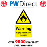 WS109 Warning Highly Flammable Material Sign with Triangle Fire