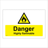WS110 Danger Highly Flammable Sign with Triangle Fire