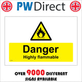 WS110 Danger Highly Flammable Sign with Triangle Fire