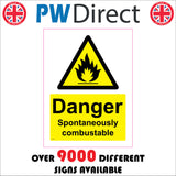 WS116 Danger Spontaneously Combustible Sign with Triangle Fire