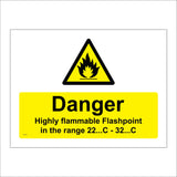 WS119 Danger Highly Flammable Flashpoint In The Range 22..C - 32..C Sign with Triangle Fire