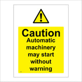 WS169 Caution Automatic Machinery May Start Without Warning Sign with Triangle Exclamation Mark