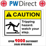 WS188 Caution Tripping Hazard. Watch Your Step Sign with Triangle Exclamation Mark Body Falling