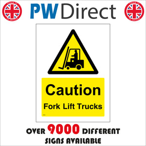 WS231 Caution Fork Lift Trucks Sign with Forklift Triangle