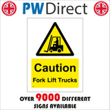 WS231 Caution Fork Lift Trucks Sign with Forklift Triangle