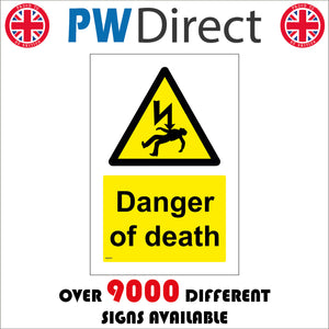 WS249 Danger Of Death Sign with Triangle Body Falling Lightning Arrow