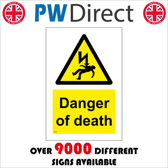 WS249 Danger Of Death Sign with Triangle Body Falling Lightning Arrow