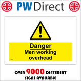 WS283 Danger Men Working Overhead Sign with Triangle Exclamation Mark