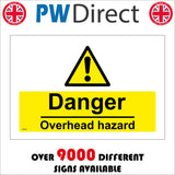 WS284 Danger Overhead Hazard Sign with Triangle Exclamation Mark