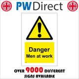 WS289 Danger Men At Work Sign with Triangle Exclamation Mark