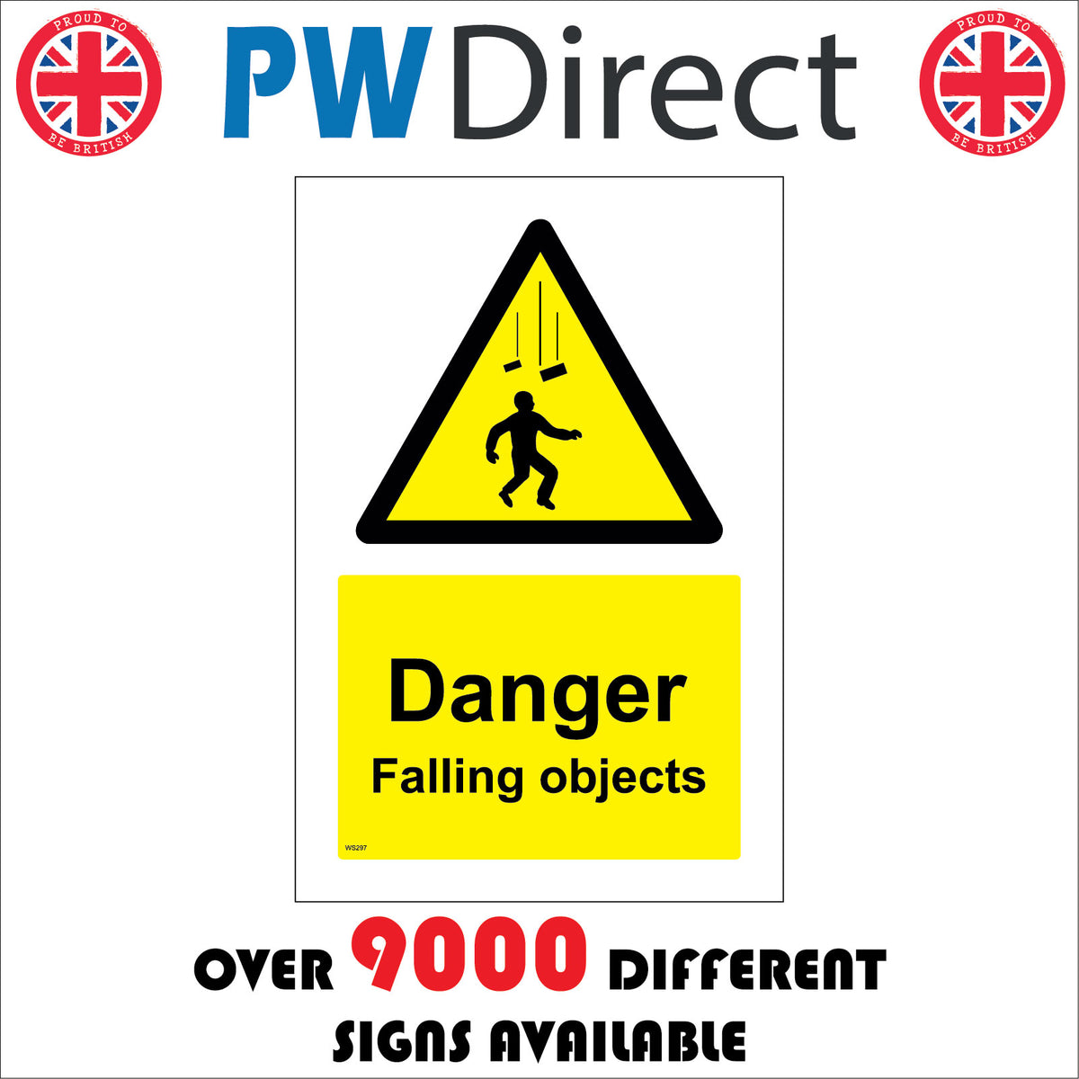 WS297 Danger Falling Objects Sign with Triangle Person Bricks – PWDirect