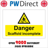 WS301 Danger Scaffold Incomplete Sign with Triangle Person