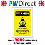 WS315 Warning Infectious Bio Hazard Area Protective Suits Required Sign with Bio Suit Bio Hazard