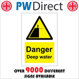 WS318 Danger Deep Water Sign with Triangle Person Water