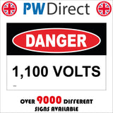 WS408 Danger 1,100 Volts Sign
