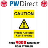 WS441 Caution Fragile Asbestos Roof Sheeting Sign with Triangle Exclamation Mark