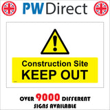WS446 Construction Site Keep Out Sign with Triangle Exclamation Mark