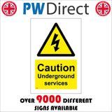 WS460 Caution Underground Services Sign with Triangle Lightning Arrow